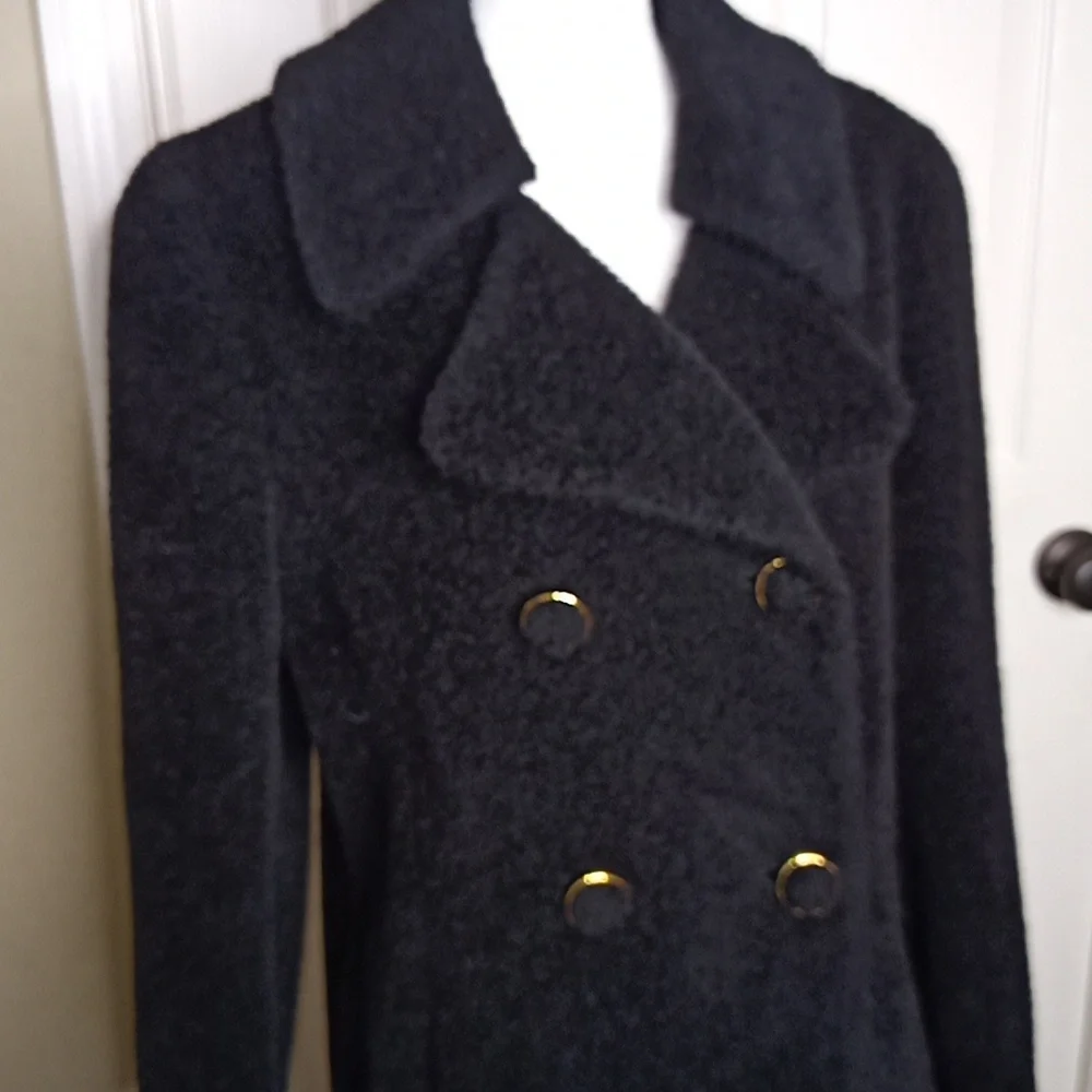 Vintage Full-Length w/Lapel & Faux Fur Look Double Breasted Gold Button … - Picture 2 of 13